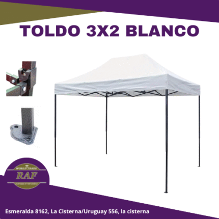 TOLDO PLEGABLE 3X2 CON CARPA BLANCA FILTRO UV