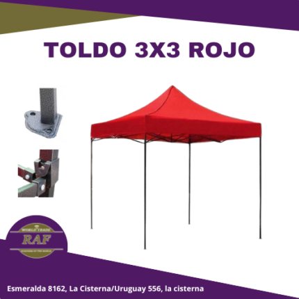 TOLDO 3X3 COLOR ROJO CON FILTRO UV